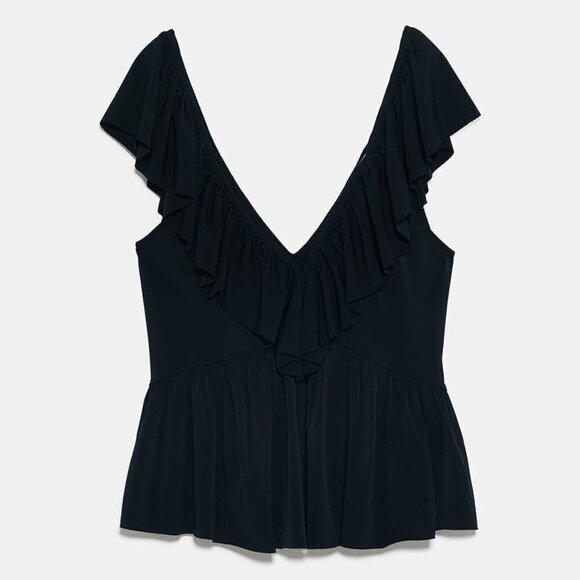 Zara Ruffled Deep V Neck Tank Top - Picture 2 of 14